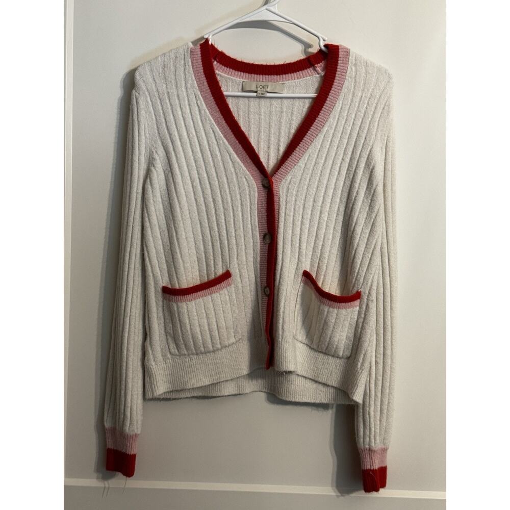 Ann Taylor Loft Women’s Sweater Sx M Red Pink White Extra Soft Office Academia